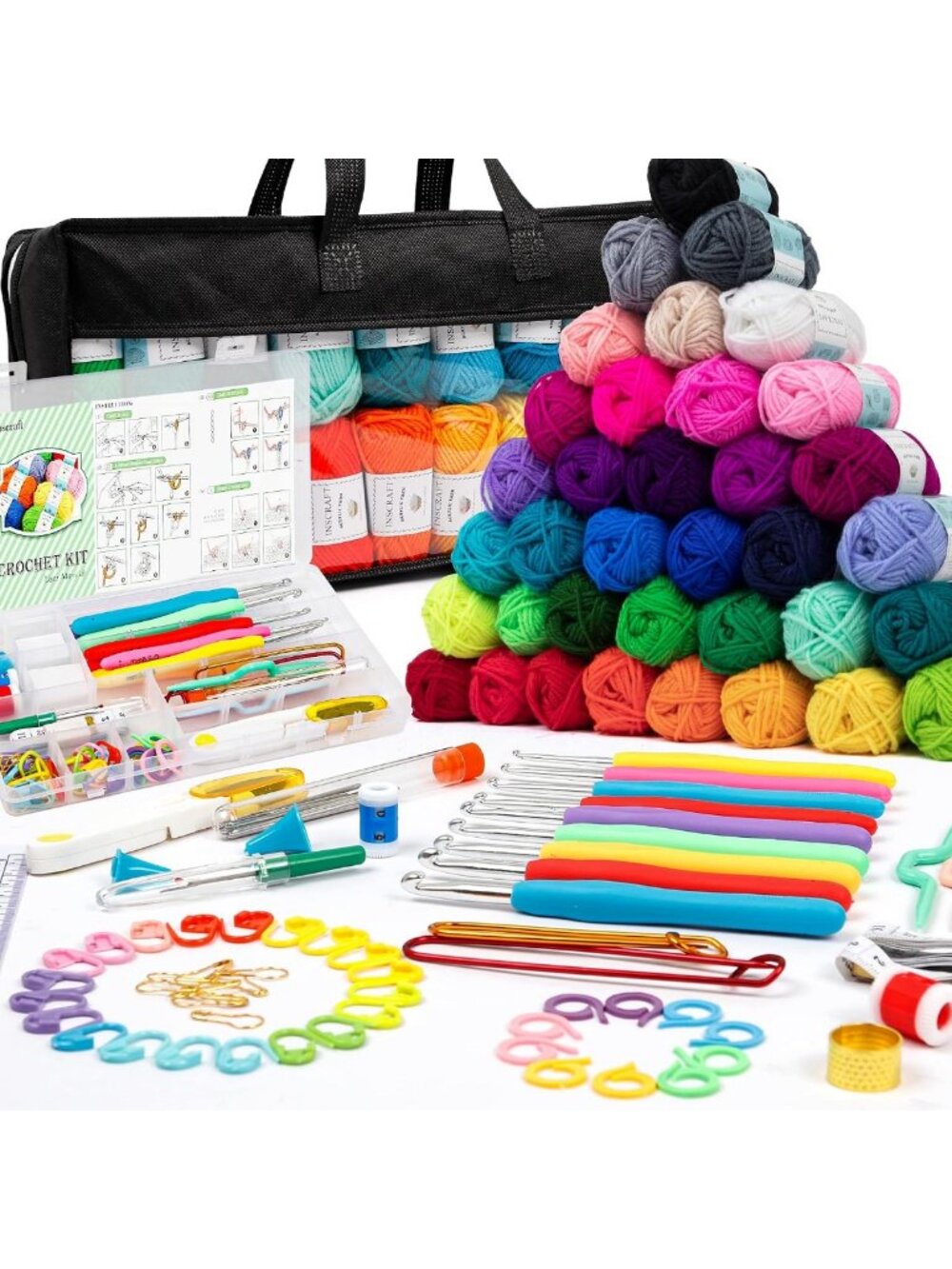 113-Piece Crochet Kit with 1600 Yards Assorted Yarn & Ergonomic Hooks - Ideal